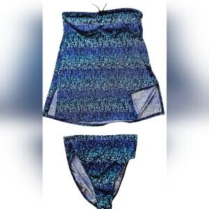 Blue and Black Strapless 2 Piece Swimsuit Set size 18